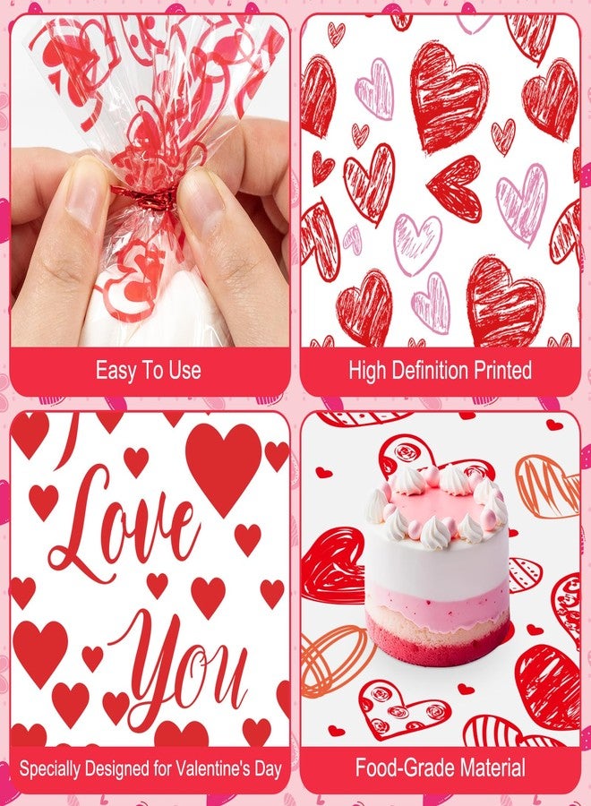 Litmitfu 100 Pcs Valentine Treat Bags - Red Heart Cellophane Goodie Bags, Clear Plastic Happy Valentine's Day Cello Candy Gift Bag With Twist Ties for Wedding Anniversary Party Favors Supplies - Image 5